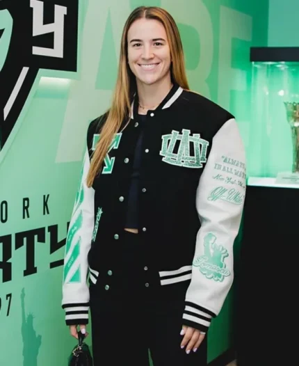 WNBA Off White X New York Liberty Varsity Jacket | Trendy Leather Jackets