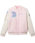 Women Disneyland Pink Varsity Jacket | Trendy Leather Jackets