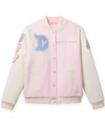 Women Disneyland Pink Varsity Jacket | Trendy Leather Jackets