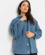 Women Teddy Trucker Sherpa Jacket | Trendy Leather Jackets
