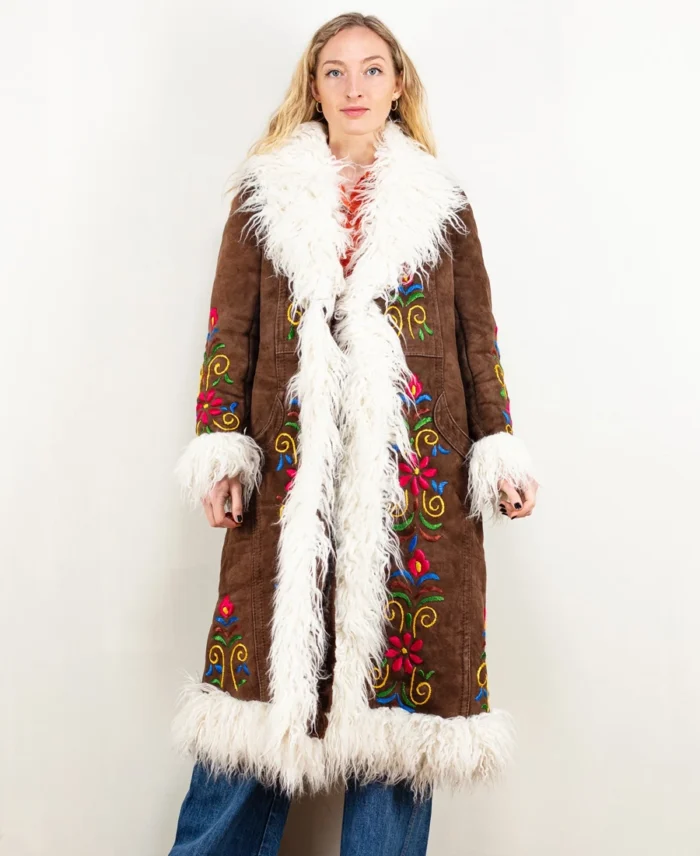 Women Vintage Penny Lane Brown Afghan Coat | Trendy Leather Jackets