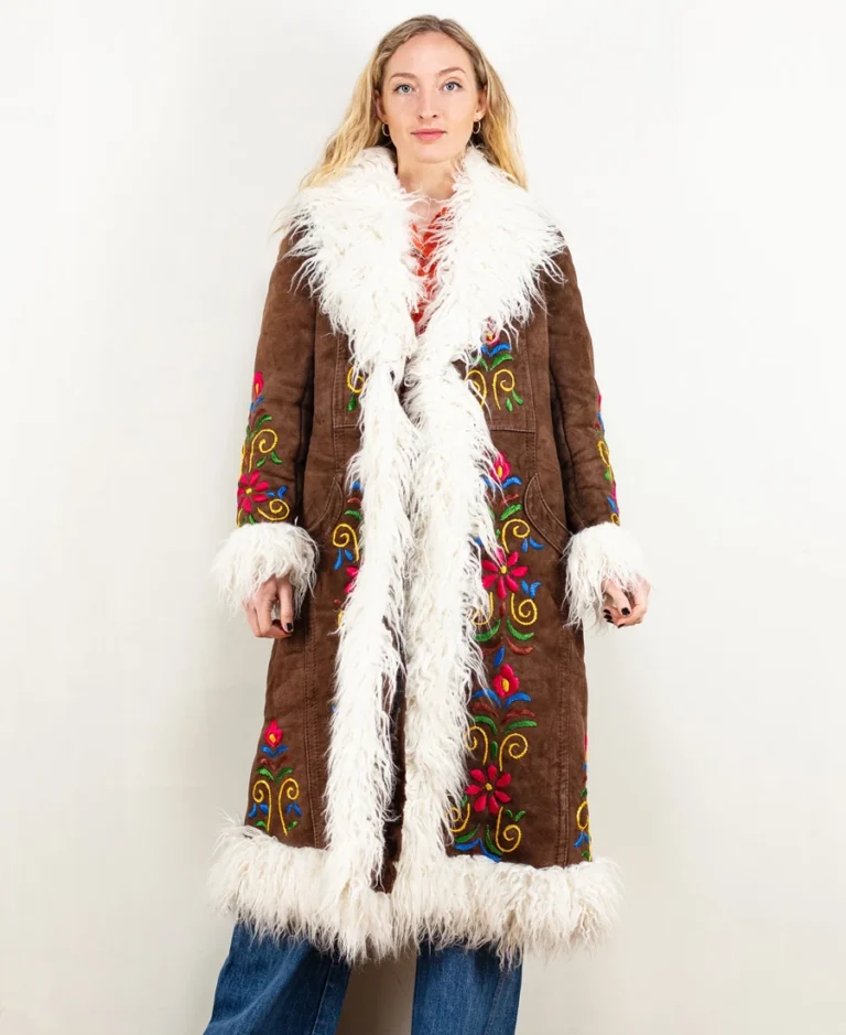 Women Vintage Penny Lane Brown Afghan Coat | Trendy Leather Jackets