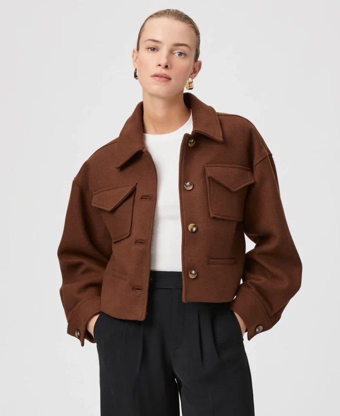 Women's Ashtyn Brown Wool Jacket | Trendy Leather Jackets