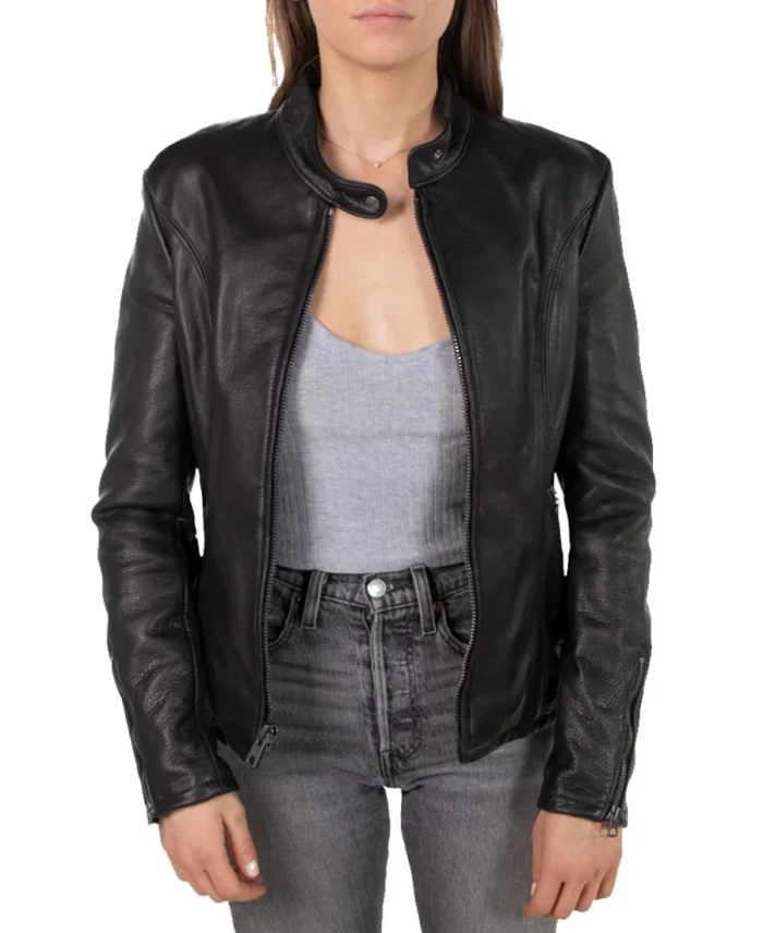 Women's Black Leather Cafe Racer Jacket | Trendy Leather Jackets
