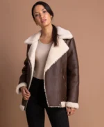 Women's Brown Sherpa Lined Aviator Jacket | Trendy Leather Jackets