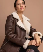Women's Brown Sherpa Lined Aviator Jacket | Trendy Leather Jackets