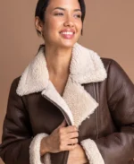 Women's Brown Sherpa Lined Aviator Jacket | Trendy Leather Jackets