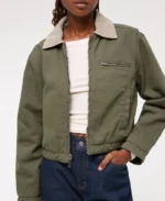 Women's Cropped Twill Workwear Jacket | Trendy Leather Jackets