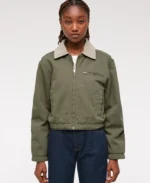 Women's Cropped Twill Workwear Jacket | Trendy Leather Jackets