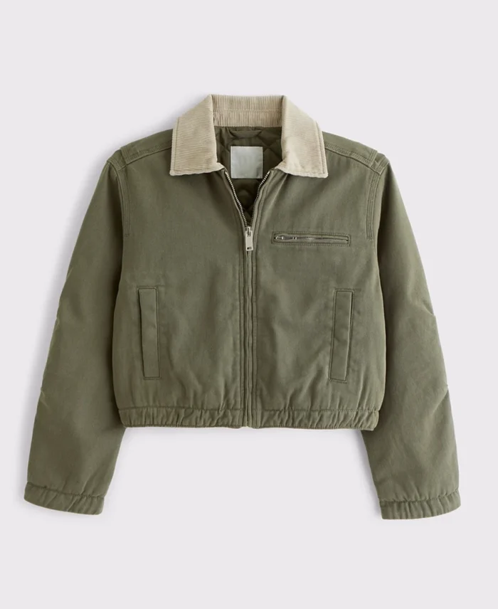 Women's Cropped Twill Workwear Jacket | Trendy Leather Jackets