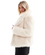 Women's Forever New Petite Natural Beige Faux Fur Jacket | Trendy Leather Jackets
