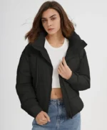 Women's Gihuo Crop Hooded Puffer Jacket | Trendy Leather Jackets