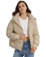 Women's Gihuo Crop Hooded Puffer Jacket | Trendy Leather Jackets