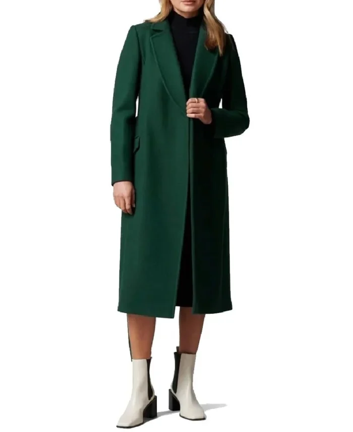 Women's Green Long Single Breasted Wool Coat | Trendy Leather Jackets