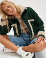 Women's Green Sherpa Lined Suede Leather Jacket | Trendy Leather Jackets
