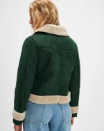 Women's Green Sherpa Lined Suede Leather Jacket | Trendy Leather Jackets