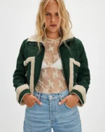 Women's Green Sherpa Lined Suede Leather Jacket | Trendy Leather Jackets