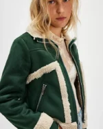 Women's Green Sherpa Lined Suede Leather Jacket | Trendy Leather Jackets
