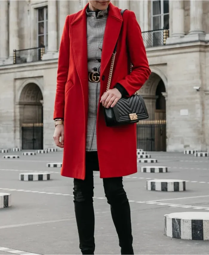Women's Jackson Red Single Breasted Wool Coat | Trendy Leather Jackets