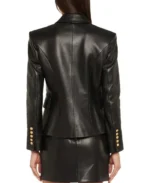 Women's Kim Double Breasted Black Leather Blazer | Trendy Leather Jackets