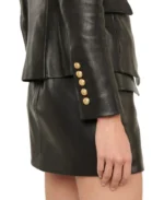 Women's Kim Double Breasted Black Leather Blazer | Trendy Leather Jackets