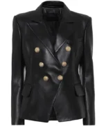 Women's Kim Double Breasted Black Leather Blazer | Trendy Leather Jackets
