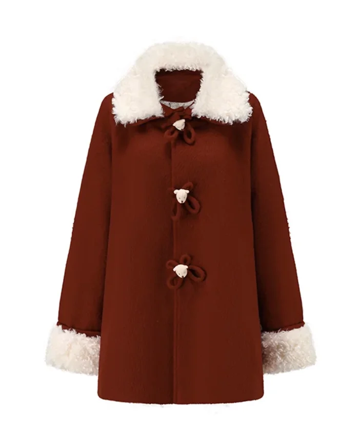 Women's Little Fur Collar Red Riding Coat | Trendy Leather Jackets