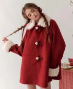 Women's Little Fur Collar Red Riding Coat | Trendy Leather Jackets