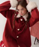 Women's Little Fur Collar Red Riding Coat | Trendy Leather Jackets