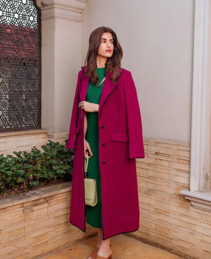 Women's Magenta Wool Long Coat | Trendy Leather Jackets