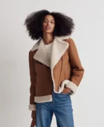 Women's Oversized Shearling Brown Aviator Jacket | Trendy Leather Jackets