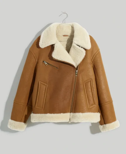 Women's Oversized Shearling Brown Aviator Jacket | Trendy Leather Jackets