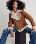 Women's Oversized Shearling Brown Aviator Jacket | Trendy Leather Jackets