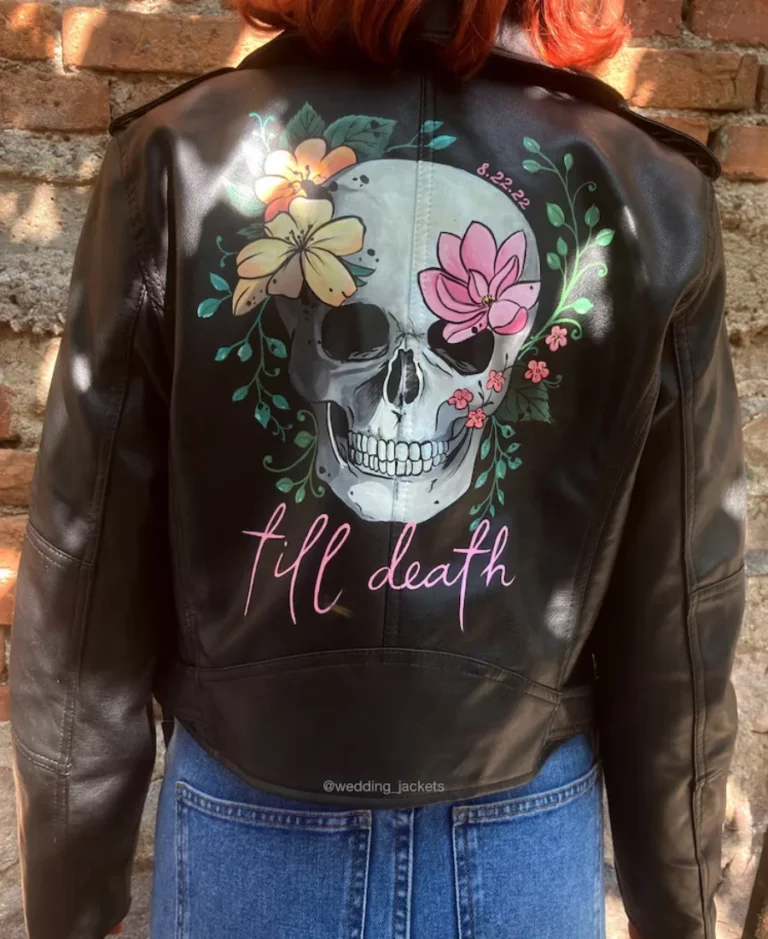 Women's painted Sunflower Sleeves Black Leather Jacket | Trendy Leather Jackets