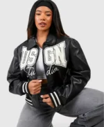 Women's Plus Dgsn Studio Black Bomber Jacket | Trendy Leather Jackets