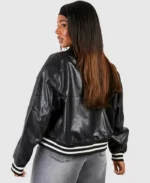 Women's Plus Dgsn Studio Black Bomber Jacket | Trendy Leather Jackets