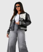 Women's Plus Dgsn Studio Black Bomber Jacket | Trendy Leather Jackets