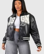 Women's Plus Dgsn Studio Black Bomber Jacket | Trendy Leather Jackets