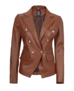 Women's Premium Double Breasted Brown Leather Blazer | Trendy Leather Jackets