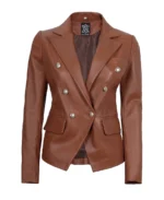 Women's Premium Double Breasted Brown Leather Blazer | Trendy Leather Jackets