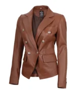 Women's Premium Double Breasted Brown Leather Blazer | Trendy Leather Jackets