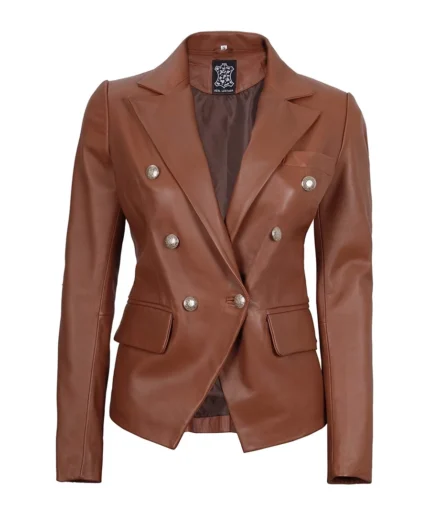 Women's Premium Double Breasted Brown Leather Blazer | Trendy Leather Jackets