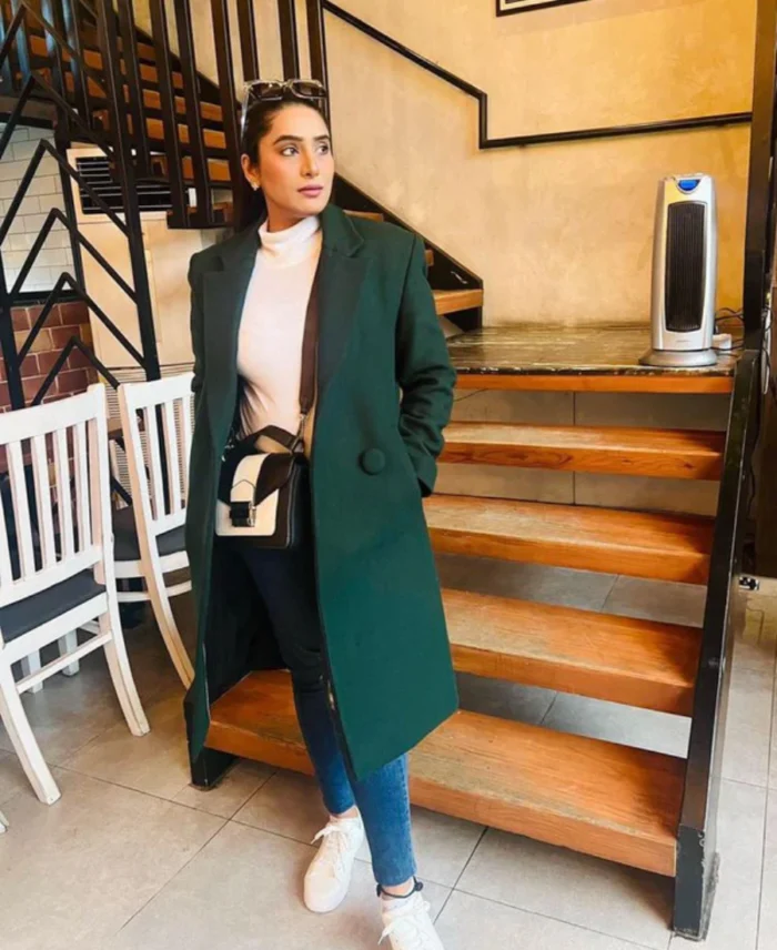 Women's Riot Mid Jungle Green Wool Coat | Trendy Leather Jackets