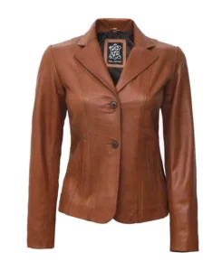 Women's Two Button Tan Leather Blazer | Trendy Leather Jackets