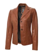 Women's Two Button Tan Leather Blazer | Trendy Leather Jackets