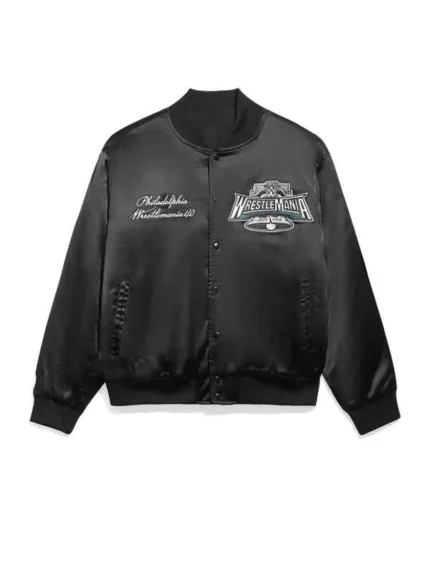 WrestleMania 40 Satin Varsity Jacket | Trendy Leather Jackets
